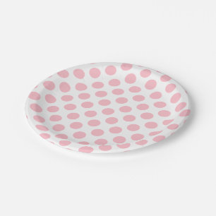 Assiettes En Carton Rose sur blanc grand Pois