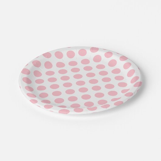 Assiettes En Carton Rose sur blanc grand Pois (Angle)