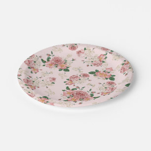 Assiettes En Carton Rose sur rose Vintage floral