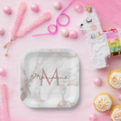 Assiettes En Carton Rose tendance Marbre Or Monogramme Modèle (Fête)