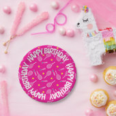 Assiettes En Carton Rose vif J'aime le tennis, Joyeux anniversaire (Fête)