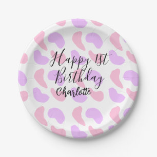 Assiettes En Carton Rose violet abstrait formes heureux 1er anniversai