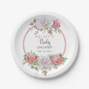 Assiettes En Carton Rose   White Sweet Floral Blooms Fille Baby shower