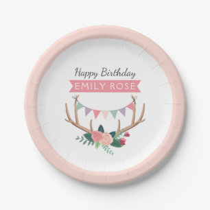 Assiettes En Carton Roseaux et Fanions de Fête pour l'anniversaire d'u