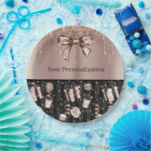 Assiettes En Carton Rosegold & Noir avec Parties scintillant, vaches e (Fête)