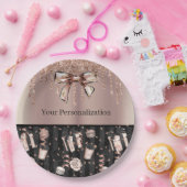 Assiettes En Carton Rosegold & Noir avec Parties scintillant, vaches e (Fête)