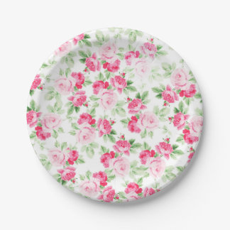 Assiettes En Carton Roses à la mode blancs roses modernes romantiques