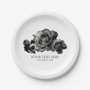 Assiettes En Carton Roses Aquarelle Noires Mariage Élégant