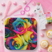 Assiettes En Carton Roses arc-en-ciel (Fête)