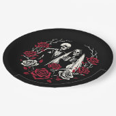 Assiettes En Carton Roses blanc rouge et noir squelette Mariage couple (Angle)