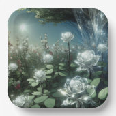 Assiettes En Carton Roses Blanches Dans Le Jardin Magique (Recto)