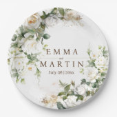 Assiettes En Carton Roses blanches Fleurs de mariage (Devant)