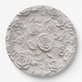 Assiettes En Carton Roses blanches romantiques Faux Mariage en cuir (Devant)
