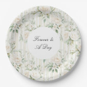 Assiettes En Carton Roses Blanches Romantiques Roses Florales Mariage (Devant)