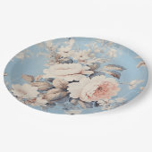 Assiettes En Carton Roses blanches sur Arrière - plan bleu rustique (Angle)