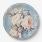 Assiettes En Carton Roses blanches sur Arrière - plan bleu rustique (Devant)