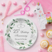 Assiettes En Carton Roses blanches Verdure 25e anniversaire Mariage (Fête)