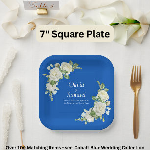 Assiettes En Carton Roses bleu et blanc Cobalt 7" Carré