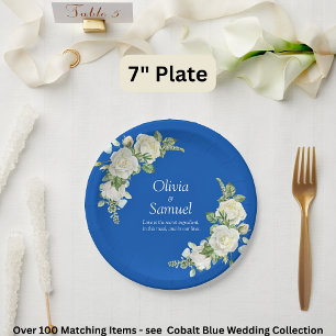 Assiettes En Carton Roses Bleues et Blanches Cobalt 7"