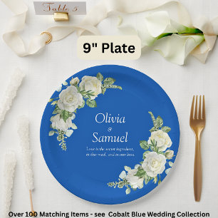 Assiettes En Carton Roses Bleues et Blancs Cobalt 9"