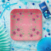 Assiettes En Carton Roses Bourgogne Et Rose (Fête)