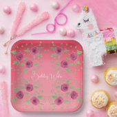 Assiettes En Carton Roses Bourgogne Et Rose (Fête)