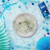 Assiettes En Carton Roses crème blanche, fleurs de gypsophile (Fête)