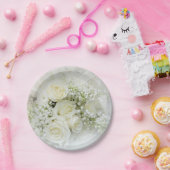 Assiettes En Carton Roses crème blanche, fleurs de gypsophile (Fête)