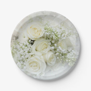 Assiettes En Carton Roses crème blanche, fleurs de gypsophile