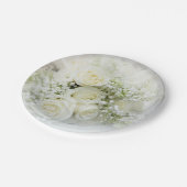 Assiettes En Carton Roses crème blanche, fleurs de gypsophile (Angle)