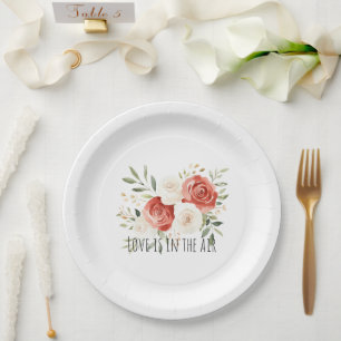 Assiettes En Carton Roses Crème Rouge Fleurs Amour Mariage