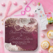 Assiettes En Carton Roses d'aquarelle romantique sur Mariage bourgogne (Fête)