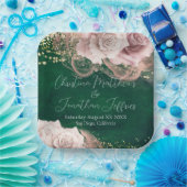 Assiettes En Carton Roses d'aquarelle romantique sur Mariage vert émer (Fête)