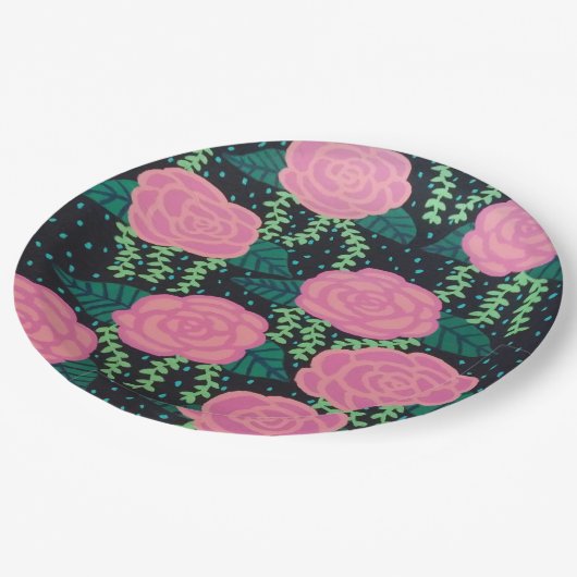 Assiettes En Carton Roses de choux roses (Angle)