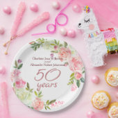 Assiettes En Carton Roses de l'aquarelle du 50e Mariage (Fête)