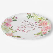 Assiettes En Carton Roses de l'aquarelle du 50e Mariage (Angle)