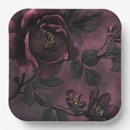 Assiettes En Carton Roses élégantes romantiques et floraison sombre vi