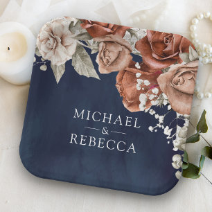 Assiettes En Carton Roses en terre cuite orange brûlé Mariage Navy