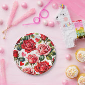 Assiettes En Carton Roses et coeurs (Fête)