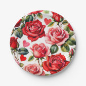 Assiettes En Carton Roses et coeurs (Devant)