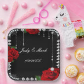 Assiettes En Carton Roses Et Diamants Rouges Romantiques (Fête)