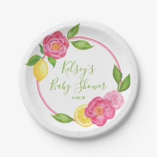 Assiettes En Carton Roses floraux de citron de baby shower de citron
