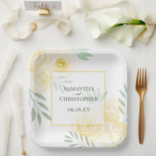 Assiettes En Carton Roses Jaunes Beurre Rustiques Élégant Mariage Bohè