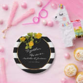 Assiettes En Carton Roses jaunes sur bandes noires et blanches (Fête)