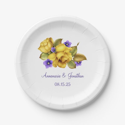 Assiettes En Carton Roses Jaunes Violets Violets Violets Monogrammes D (Devant)