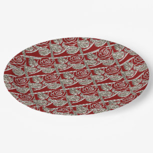 Assiettes En Carton Roses métalliques-03-Rouge Plaques papier argent