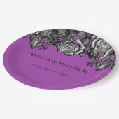 Assiettes En Carton Roses noir et blanc Mariage électrique violet (Angle)