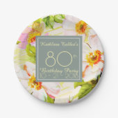 Assiettes En Carton Roses Peonies 80e Anniversaire Plaque de papier de (Devant)