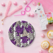 Assiettes En Carton Roses rétro, violet (Fête)