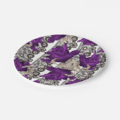 Assiettes En Carton Roses rétro, violet (Angle)